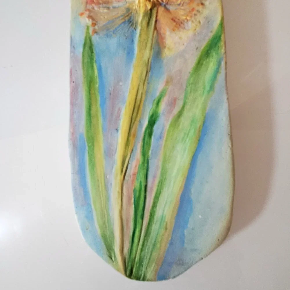 Wall Art Botanical Relief Casting in Plaster, Ceramic Plaque Original